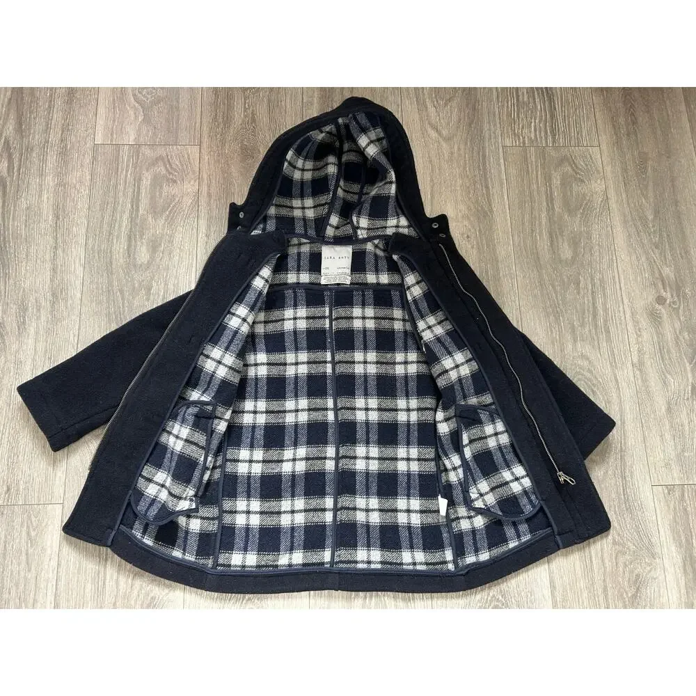 Zara Kids Navy Blue Wool Blend Coat Hooded Jacket Size 5-6 Years
